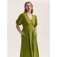 Finery London Pure Cotton V-Neck Neck Midi Tea Dress Light Green