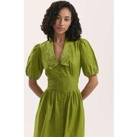 Finery London Pure Cotton Embroidered Midi Tea Dress Green Mix