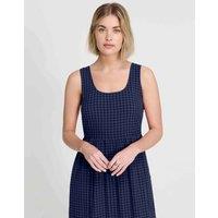 Finery London Cotton Blend Gingham Midi Waisted Dress Navy Mix