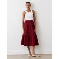 Finery London Pure Cotton Midi Tiered Skirt Burgundy