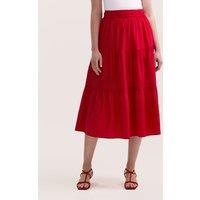 Finery London Pure Cotton Midi Tiered Skirt Red