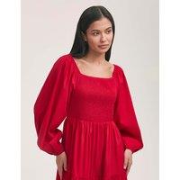 Finery London Pure Cotton Square Neck Midi Tiered Dress Red
