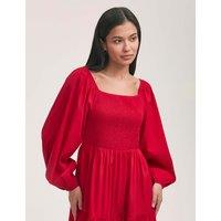 Finery London Pure Cotton Square Neck Midi Tiered Dress Red