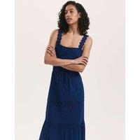 Finery London Pure Cotton Square Neck Midi Tiered Dress Indigo