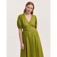 Finery London Pure Cotton V-Neck Midi Tea Dress Light Green