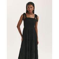 Finery London Pure Cotton Square Neck Midi Tiered Dress Black