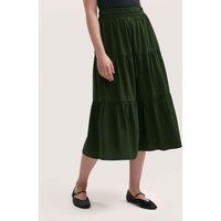 Finery London Pure Cotton Midi Tiered Skirt Dark Khaki