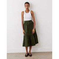 Finery London Pure Cotton Midi Tiered Skirt Khaki