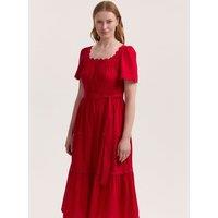 Finery London Pure Cotton Square Neck Midi Tiered Dress Red