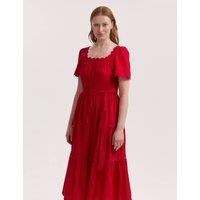Finery London Pure Cotton Square Neck Midi Tiered Dress Red