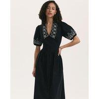 Finery London Pure Cotton Embroidered Midi Tea Dress Black Mix