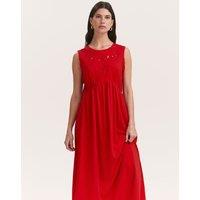 Finery London Pure Cotton Embroidered Midi Smock Dress Red