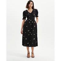 Finery London Cotton Blend Embroidered V-Neck Midi Dress Black Mix