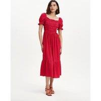 Finery London Cotton Blend Gingham Square Neck Midi Dress Pink Mix