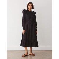 Finery London Pure Cotton Ruffle Shoulder Midi Dress Black