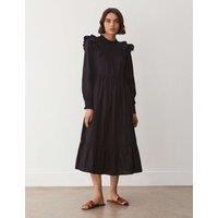 Finery London Pure Cotton Ruffle Shoulder Midi Dress Black