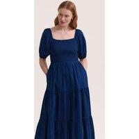 Finery London Pure Cotton Textured Midi Tiered Dress Indigo