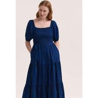 Finery London Pure Cotton Textured Midi Tiered Dress Indigo