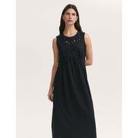Finery London Pure Cotton Embroidered Midi Smock Dress Black