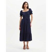 Finery London Cotton Blend Gingham Square Neck Midi Dress Navy Mix