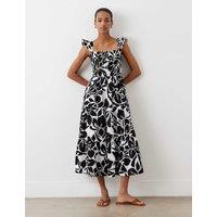 Finery London Pure Cotton Floral Midi Tiered Dress Black Mix