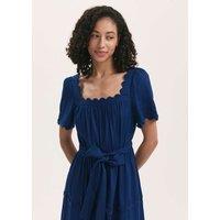 Finery London Pure Cotton Square Neck Midi Tiered Dress Indigo