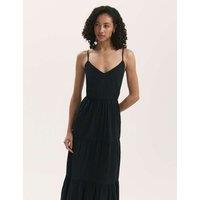 Finery London Pure Cotton V-Neck Strappy Midi Tiered Dress Black