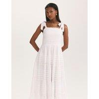 Finery London Pure Cotton Square Neck Midi Tiered Dress White