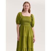 Finery London Pure Cotton Textured Midi Tiered Dress Light Green