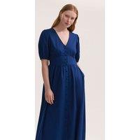 Finery London Pure Cotton V-Neck Midi Tea Dress Indigo