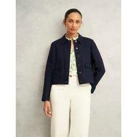 HOBBS Pure Linen Lightweight Cropped Jacket Blue