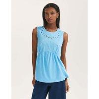 Finery London Jersey Broderie Embroidered Waisted Top Light Blue