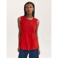 Finery London Jersey Broderie Embroidered Waisted Top Red