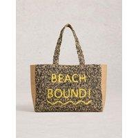 White Stuff Canvas Raffia Embroidered Tote Bag Natural Mix