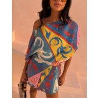 Never Fully Dressed Mini Tilly Dress in Kaleidoscope Print Blue Mix