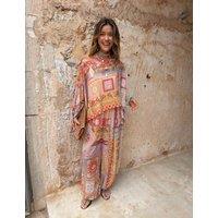 Never Fully Dressed Printed Removable Tie Slash Neck Top Cream Mix