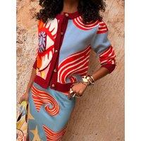 Never Fully Dressed Hollie Cardigan in Dolce Vita Jacquard Blue Mix