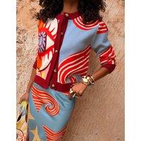 Never Fully Dressed Hollie Cardigan in Dolce Vita Jacquard Blue Mix