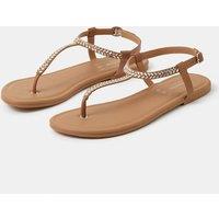 ACCESSORIZE Suede Sparkle Ankle Strap Toe Thong Sandals Silver