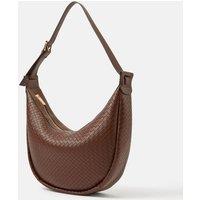 ACCESSORIZE Faux Leather Woven Scoop Shoulder Bag Chocolate
