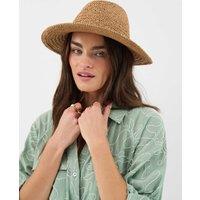 ACCESSORIZE Straw Coin Trim Fedora Hat Natural