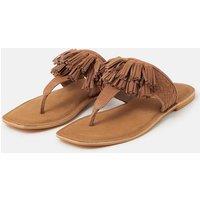 ACCESSORIZE Suede Fringe Toe Thong Sandals Tan