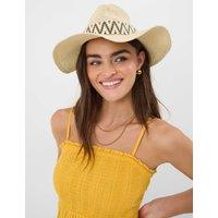 ACCESSORIZE Straw Chevron Trim Fedora Hat Natural