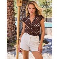 SOSANDAR Spot Print Ruffle Sleeve Shirt Brown Mix