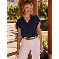 SOSANDAR Dobby Textured V-Neck Top Navy