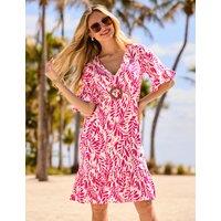 SOSANDAR Floral V-Neck Hoop Detail Mini Waisted Dress Pink Mix