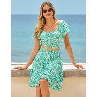 SOSANDAR Paisley Scoop Neck Knee Length Skater Dress Green Mix