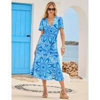 SOSANDAR Paisley V-Neck Tie Waist Midi Wrap Dress Blue Mix