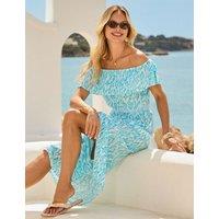 SOSANDAR Paisley Textured Shirred Maxi Bardot Dress Blue Mix