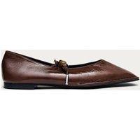 Alohas Sway Beads Brown Leather Flat Ballet Pumps Brown